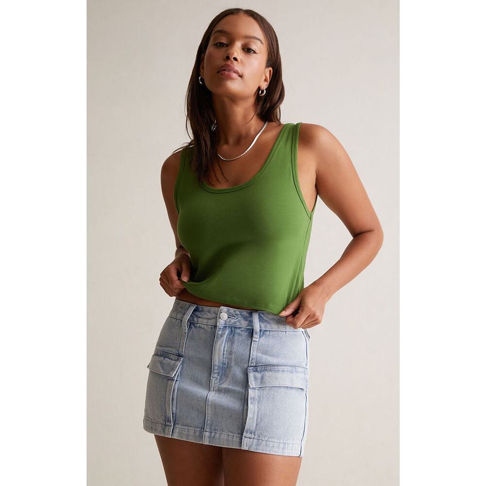 5/$35 PacSun Womens Tank Top Sz M Contour Easy Sculpting Green Cropped Crop